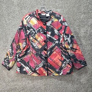 Units Woman Abstract Print Button Front Jacket 1X Red Yellow Black 6980